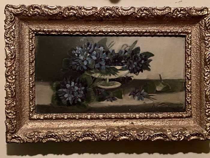 Deosebita pictura-ulei pe lemn-Elegant buchet floral-Franta