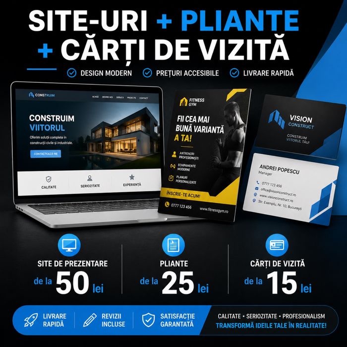 Realizez site-uri + pliante + cărți de vizită | Prețuri mici & rapid