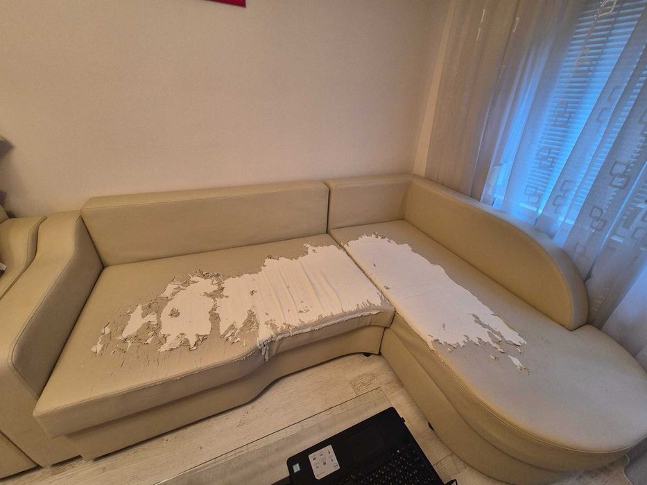 Ъглов диван с кресло за претапицирване