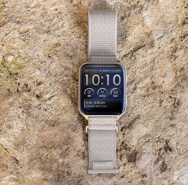 НОВ!!! Смарт часовник Garmin Venu X1, Soft Gold с титаниев гръб и каишка найлон French Gray