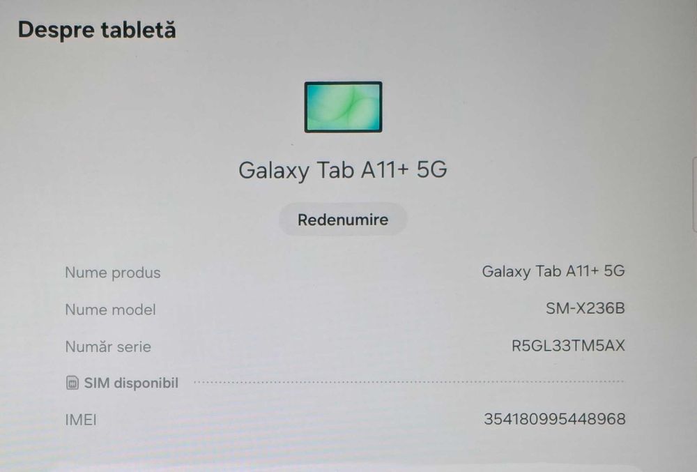Samsung Tab A11+, 128GB, 6GB RAM, 5G, factura si garantie