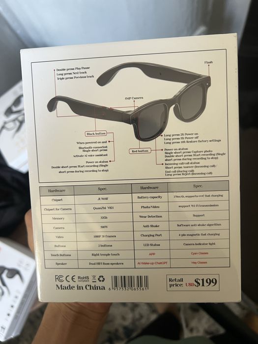 Умные очки с камерой 1:1 как Rayben meta с ИИ