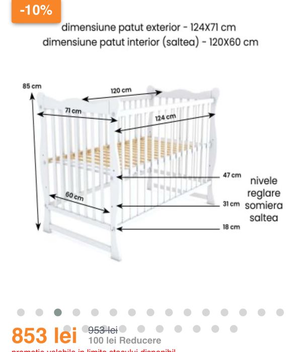 Pătuț bebe cu saltea bambus si cearceaf elastic si husa impermeabila
