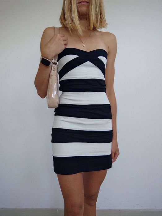 Дамска секси рокля ч/б