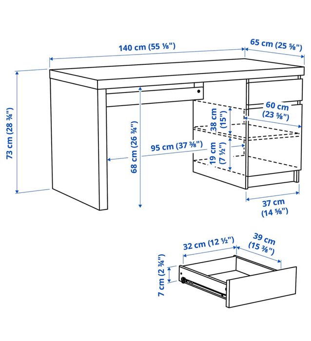 Birou IKEA Malm 140x65 cm