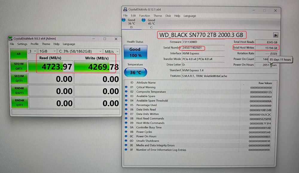 2TB 2000GB SSD NVMe WD BLACK SN770 Gen 4 M2 2280 четене-запис 5150-4850MB/sec 2TB 2000GB SSD NVMe Crucial P3 Plus Gen4 2280 четене-запис 5000-4200MB/s