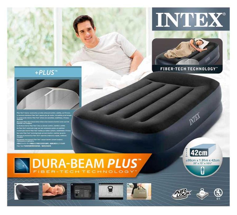 INTEX Надувной кроват-191х99х42. Встроенная насос.Доставка.Бесплатно