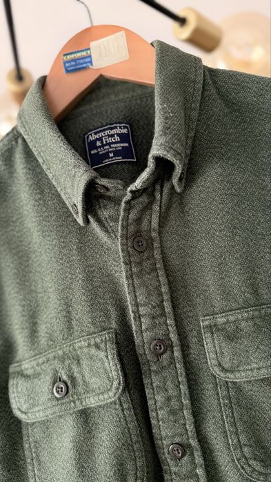 Cămașă grosuță / Overshirt Abercrombie & Fitch – Verde Kaki (Măsura M)