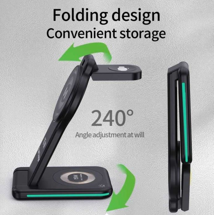 Incarcator Wireless Pliabil Telefon si Ceas Fast Charge 5in1 15w