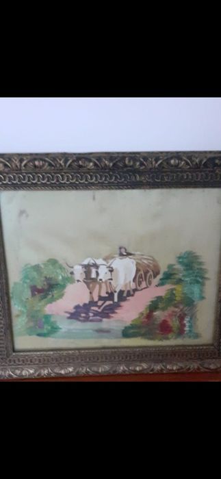 Tablou pictat manual carul cu boi