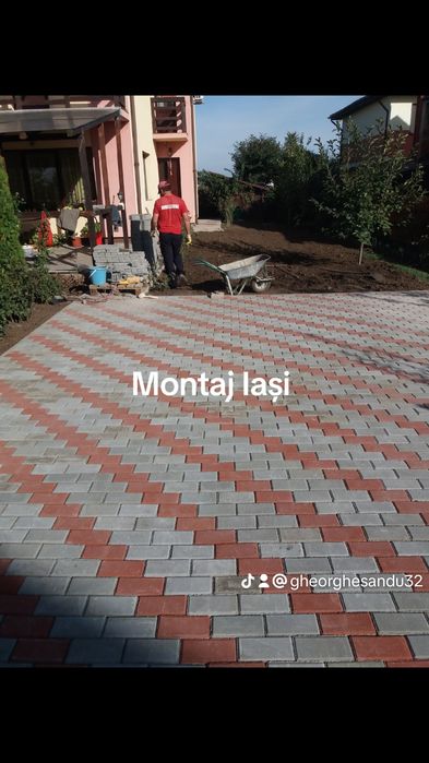 Montaj pavaje borduri rigole piatra travertin județul Iași