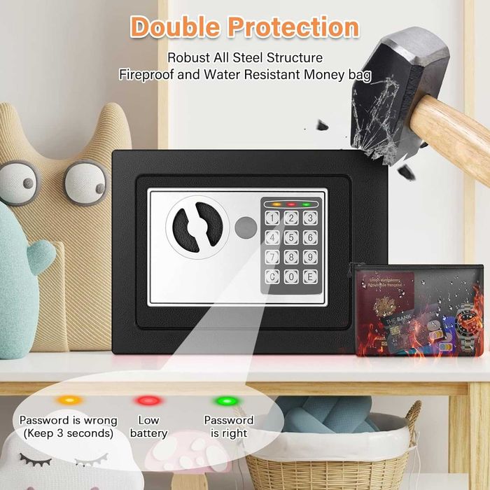 Seif Homesafe 14L cifru si cheie - culoare Negru satinat