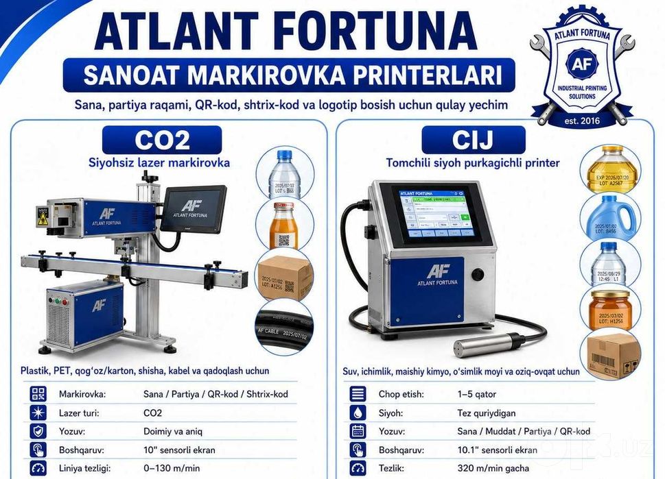 Sana yozish printer, принтер даты, CO2 лазер принтер, CIJ датер, lazer
