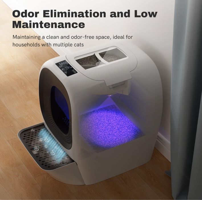 робот за котешка тоалетна с автоматично пълнене и самопочистване