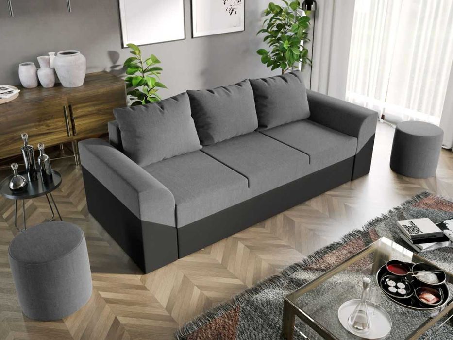 Canapea Extensibila Cali Stofa Gri Deschis / Piele Gri