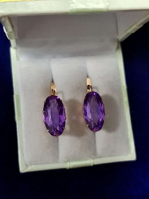 Золотые серьги 583 пробы с аметистом
