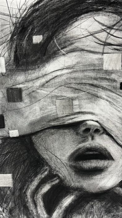 Desen original în cărbune pe pânză – Lucrare unicat, artă contemporană