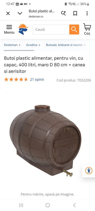 Butoi plastic alimentar, pentru vin, 400 litri