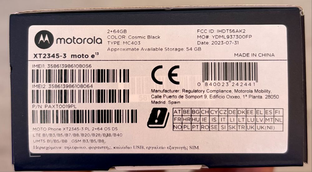 motorola XT2345-3 moto e13, 64GB, Cosmic Black