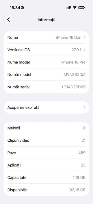 Vând iPhone 16 Pro