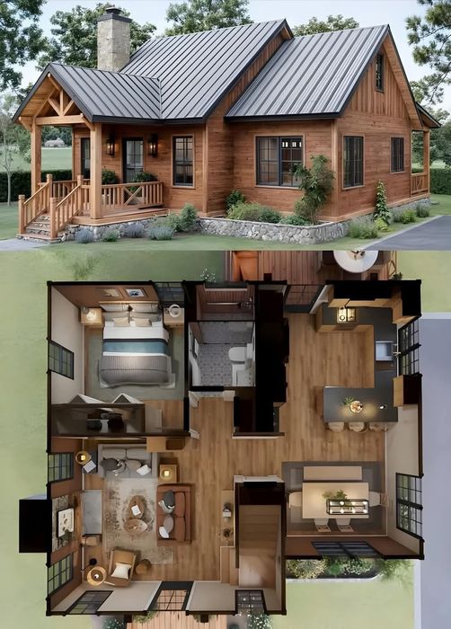 Fac case de lemn cu dormitorul sufragerie și baie