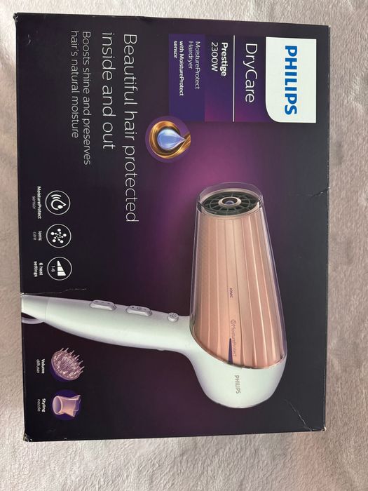 Uscător de păr Philips MoistureProtect Prestige 2300W, Ionic, cu difuzor și cutie