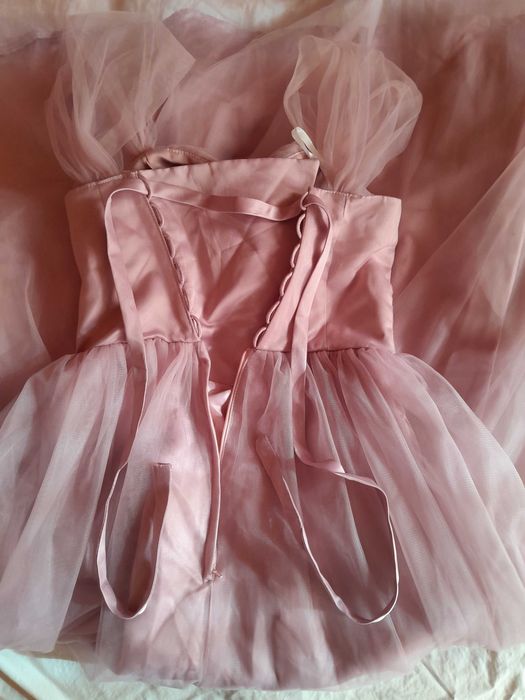 Официална дълга рокля, светло розово, тюл