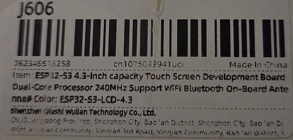 ESP32-S3 4.3" Touch LCD Development Board – Wi-Fi/BLE, CAN, RS485
