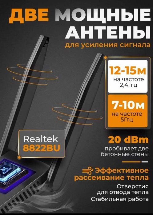 wi-fi адаптер 2х диапазонный (2.4/5G) + bluetooth (5.0) адаптер 2в1
