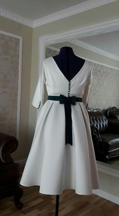 Rochie midi, ivoire, tafta, facuta pe comanda