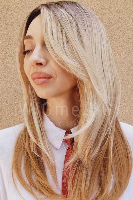 Дълга руса чуплива перука с тъмни корени Дакота