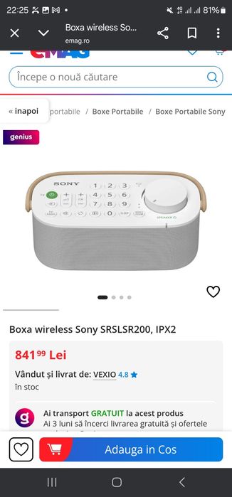 Boxa portabila wireless Sony SRS-LSR200, IPX2
