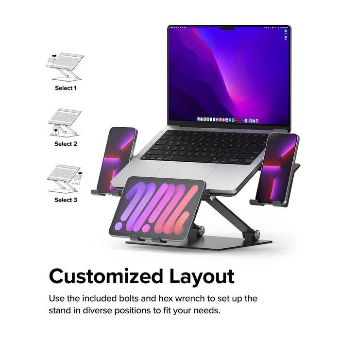 Stand universal laptop si telefon Ringke Outstanding Gri inchis