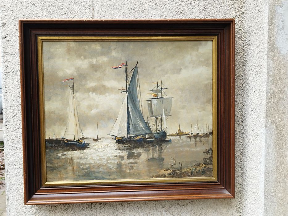 Винтидж холандска картина, масло върху платно , подписана