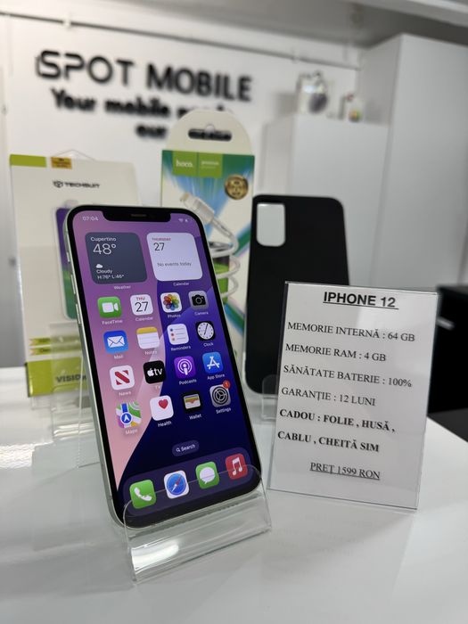 ispotmobile.ro  iPhone 12 black 128 si 64 gb , 100% ! Garantie 2 ani + cadou