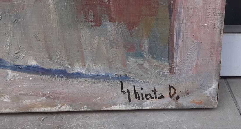 Tablou vechi - in ograda - semnat Ghiata D