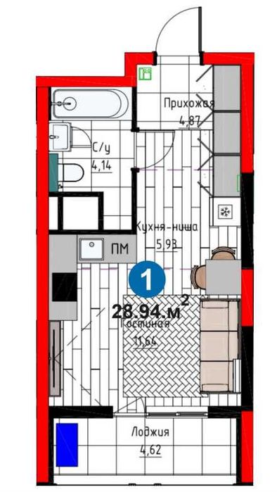 1-ком NRG 28,94м² | -12% при 100% оплате/ипотеке | Рассрочка • kw89