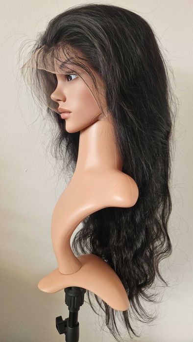 Черна чуплива естествена бразилска перука 70-75 см с LACE FRONT 13x6
