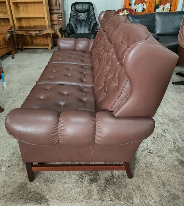 Винтидж диван тройка от естествена кожа