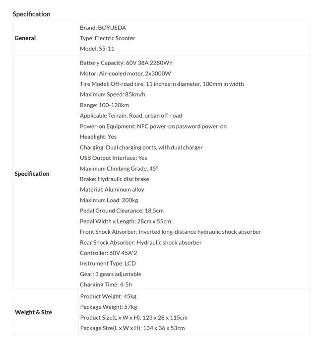 Електрически скутер/тротинетка със седалка BOYUEDA S5 6000W 38AH