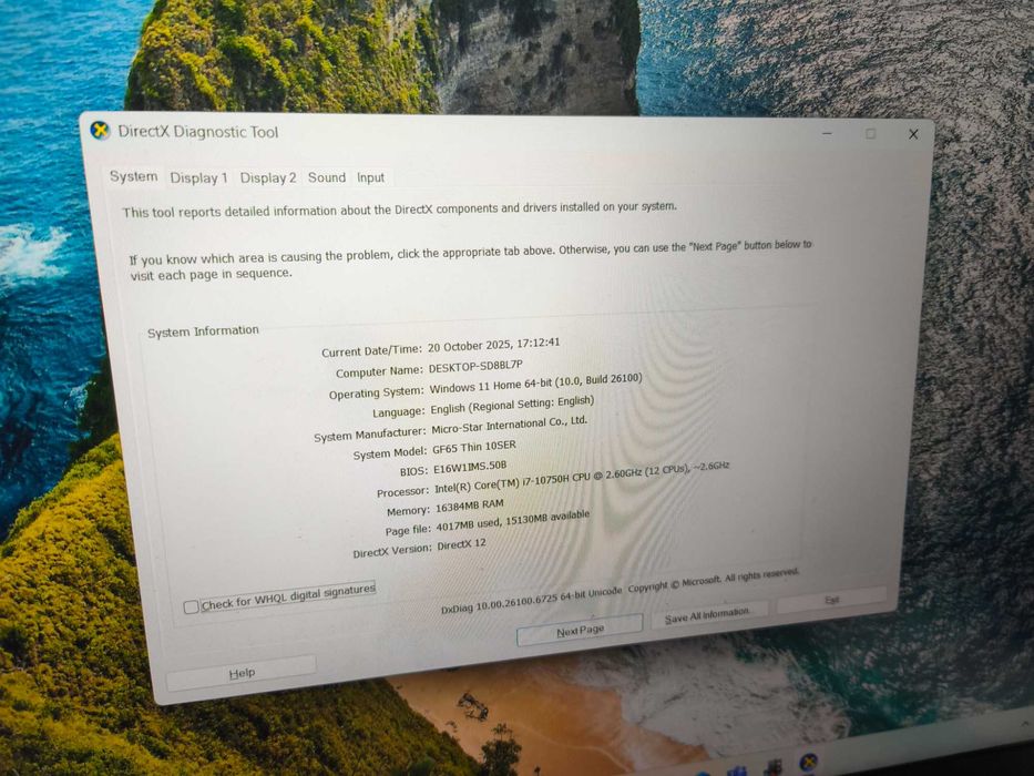 laptop gaming MSI GF 65 thin 10ser i7 10750h RTX 2060 16gb 120Hz