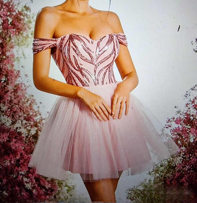 Красива нежна Тюлена рокля розова, пудра