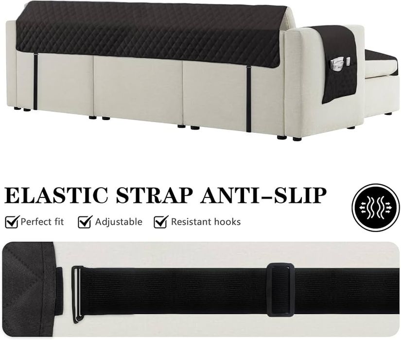 Husă elastică canapea 3 locuri Homebliss, neagră, copridivan universal, OEKO-TEX