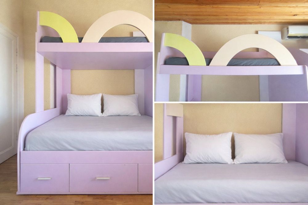 Продавам двуетажно легло с двукрилен гардероб