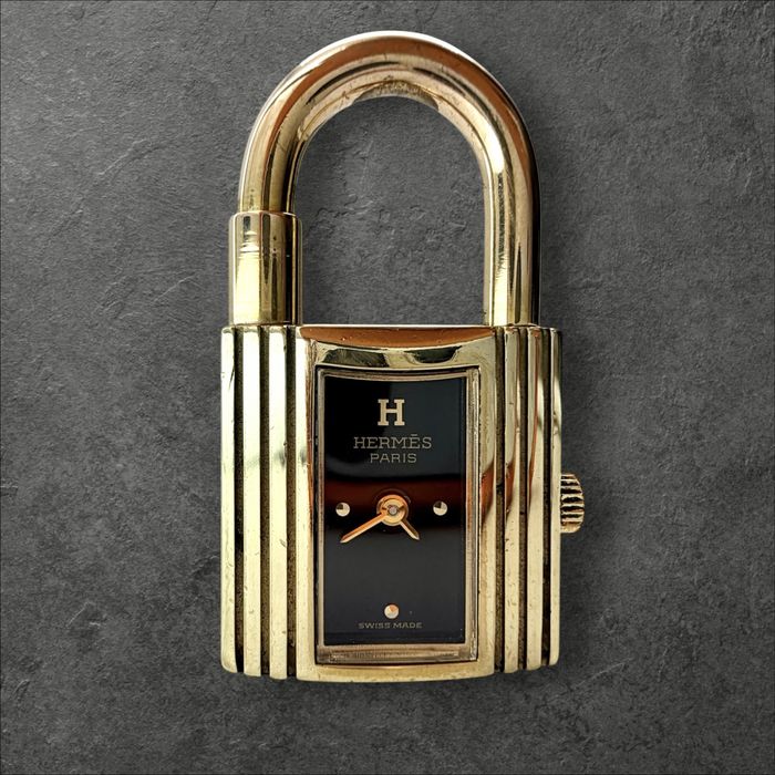 Hermès Kelly Lock Black & Gold (1990s) Дамски часовник 2в1