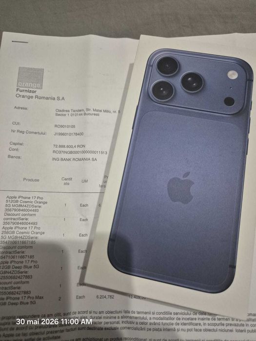 Vând iPhone 17 Pro Max 512 GB