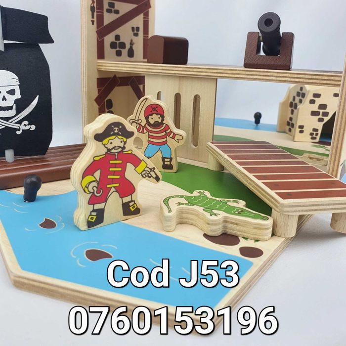 Insula cu comori a piraților-Din lemn-Set mobil pt calatorie-J53
