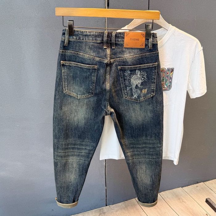 Уникальные джинсы с карпом кои японский стиль