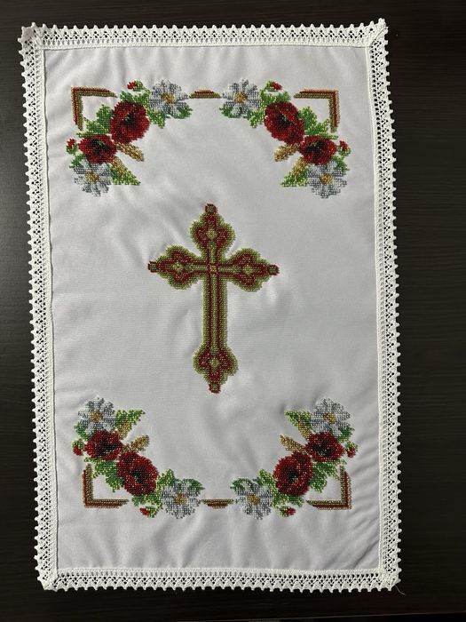 Prosop traditional romanesc cusut manual - motive bisericesti / Paste