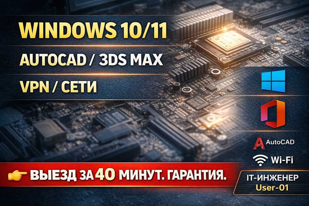 Установка Windows, AutoCAD, 3ds Max, Revit. Ремонт ПК и Сети. Выезд